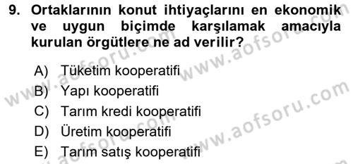 İşletme İlkeleri Dersi 2021 - 2022 Yılı Yaz Okulu Sınavı 9. Soru