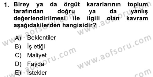 İşletme İlkeleri Dersi 2022 - 2023 Yılı (Vize) Ara Sınav Soruları 1. Soru