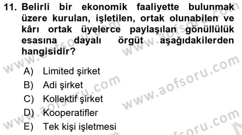 İşletme İlkeleri Dersi 2022 - 2023 Yılı (Vize) Ara Sınav Soruları 11. Soru