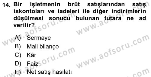İşletme İlkeleri Dersi 2022 - 2023 Yılı (Vize) Ara Sınav Soruları 14. Soru