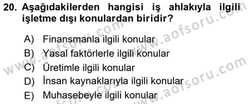 İşletme İlkeleri Dersi 2022 - 2023 Yılı (Vize) Ara Sınav Soruları 20. Soru
