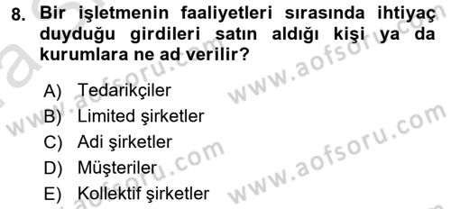 İşletme İlkeleri Dersi 2022 - 2023 Yılı (Vize) Ara Sınav Soruları 8. Soru