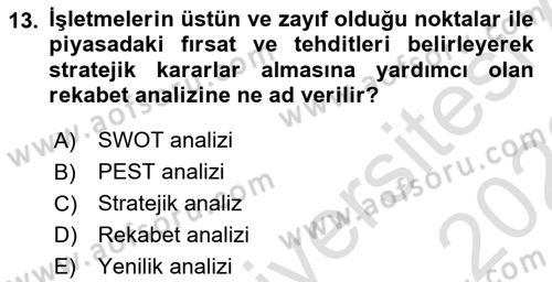 İşletme İlkeleri Dersi 2022 - 2023 Yılı (Final) Dönem Sonu Sınavı 13. Soru