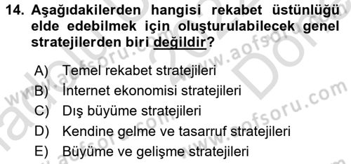 İşletme İlkeleri Dersi 2022 - 2023 Yılı (Final) Dönem Sonu Sınavı 14. Soru