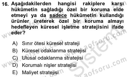 İşletme İlkeleri Dersi 2022 - 2023 Yılı (Final) Dönem Sonu Sınavı 16. Soru