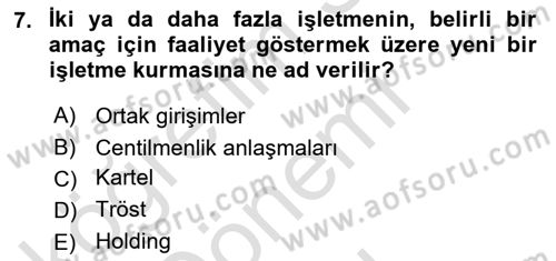 İşletme İlkeleri Dersi 2022 - 2023 Yılı (Final) Dönem Sonu Sınavı 7. Soru