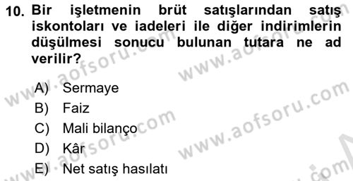 İşletme İlkeleri Dersi 2022 - 2023 Yılı Yaz Okulu Sınav Soruları 10. Soru