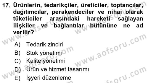 İşletme İlkeleri Dersi 2022 - 2023 Yılı Yaz Okulu Sınav Soruları 17. Soru