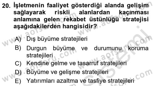 İşletme İlkeleri Dersi 2022 - 2023 Yılı Yaz Okulu Sınav Soruları 20. Soru