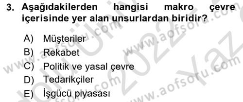İşletme İlkeleri Dersi 2022 - 2023 Yılı Yaz Okulu Sınav Soruları 3. Soru