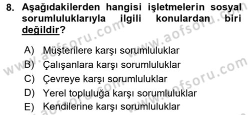 İşletme İlkeleri Dersi 2022 - 2023 Yılı Yaz Okulu Sınav Soruları 8. Soru