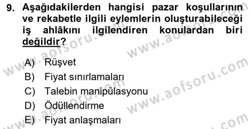 İşletme İlkeleri Dersi 2022 - 2023 Yılı Yaz Okulu Sınav Soruları 9. Soru