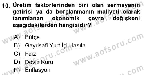 İşletme İlkeleri Dersi 2023 - 2024 Yılı (Vize) Ara Sınav Soruları 10. Soru