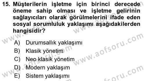 İşletme İlkeleri Dersi 2023 - 2024 Yılı (Vize) Ara Sınav Soruları 15. Soru