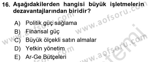 İşletme İlkeleri Dersi 2023 - 2024 Yılı (Vize) Ara Sınav Soruları 16. Soru