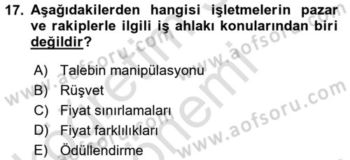 İşletme İlkeleri Dersi 2023 - 2024 Yılı (Vize) Ara Sınav Soruları 17. Soru