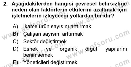 İşletme İlkeleri Dersi 2023 - 2024 Yılı (Vize) Ara Sınav Soruları 2. Soru