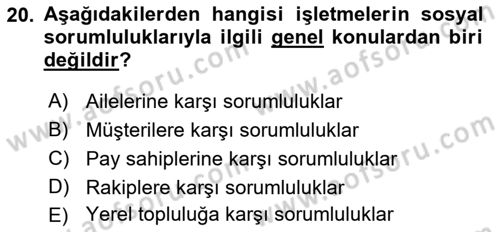 İşletme İlkeleri Dersi 2023 - 2024 Yılı (Vize) Ara Sınav Soruları 20. Soru