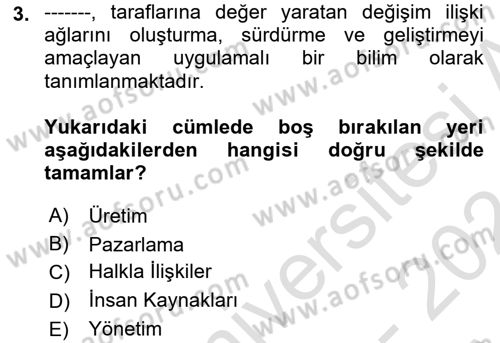 İşletme İlkeleri Dersi 2023 - 2024 Yılı (Vize) Ara Sınav Soruları 3. Soru