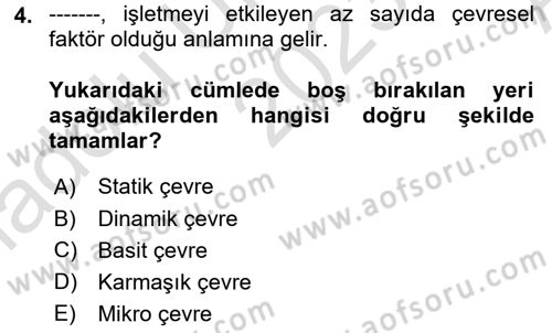 İşletme İlkeleri Dersi 2023 - 2024 Yılı (Vize) Ara Sınav Soruları 4. Soru