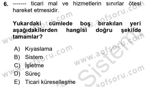 İşletme İlkeleri Dersi 2023 - 2024 Yılı (Vize) Ara Sınav Soruları 6. Soru