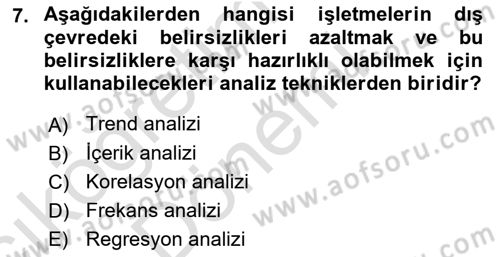 İşletme İlkeleri Dersi 2023 - 2024 Yılı (Vize) Ara Sınav Soruları 7. Soru