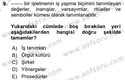 İşletme İlkeleri Dersi 2023 - 2024 Yılı (Vize) Ara Sınav Soruları 9. Soru