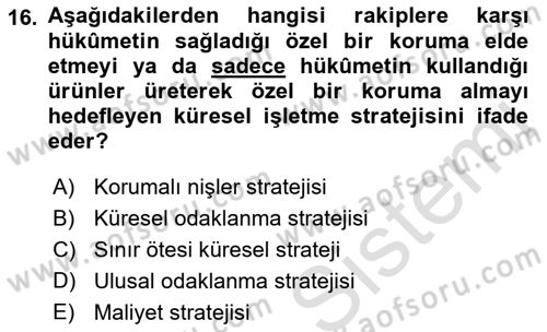 İşletme İlkeleri Dersi 2023 - 2024 Yılı (Final) Dönem Sonu Sınavı 16. Soru