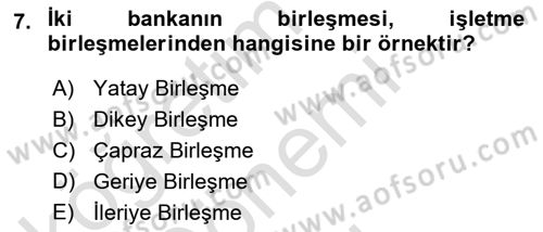 İşletme İlkeleri Dersi 2023 - 2024 Yılı (Final) Dönem Sonu Sınavı 7. Soru