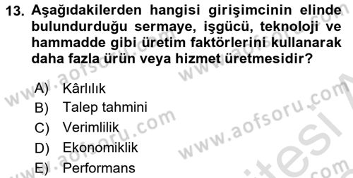 İşletme İlkeleri Dersi 2023 - 2024 Yılı Yaz Okulu Sınav Soruları 13. Soru