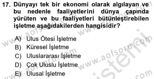 İşletme İlkeleri Dersi 2023 - 2024 Yılı Yaz Okulu Sınav Soruları 17. Soru