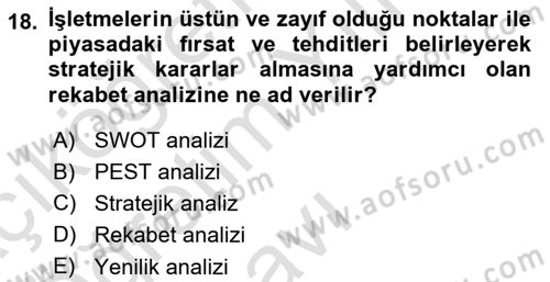 İşletme İlkeleri Dersi 2023 - 2024 Yılı Yaz Okulu Sınav Soruları 18. Soru
