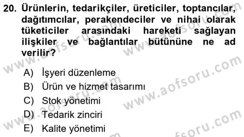 İşletme İlkeleri Dersi 2023 - 2024 Yılı Yaz Okulu Sınav Soruları 20. Soru