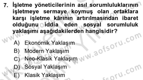 İşletme İlkeleri Dersi 2023 - 2024 Yılı Yaz Okulu Sınav Soruları 7. Soru