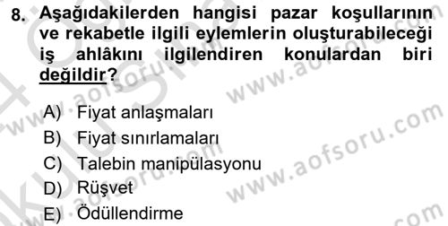 İşletme İlkeleri Dersi 2023 - 2024 Yılı Yaz Okulu Sınav Soruları 8. Soru