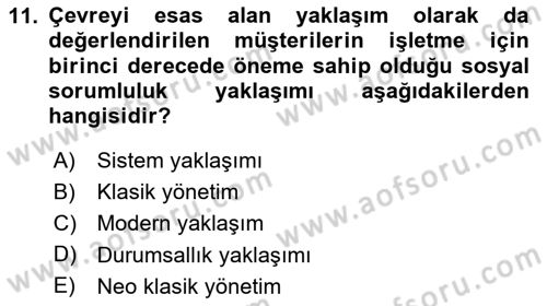 İşletme İlkeleri Dersi 2024 - 2025 Yılı (Vize) Ara Sınav Soruları 11. Soru