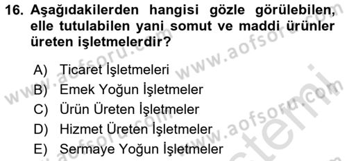 İşletme İlkeleri Dersi 2024 - 2025 Yılı (Vize) Ara Sınav Soruları 16. Soru