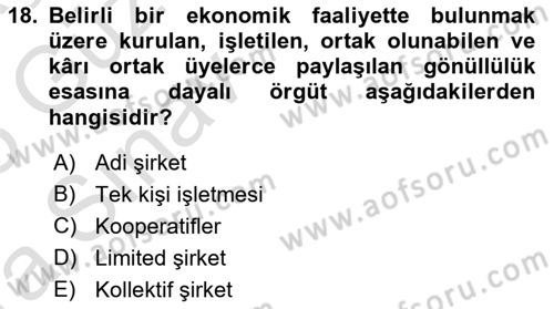 İşletme İlkeleri Dersi 2024 - 2025 Yılı (Vize) Ara Sınav Soruları 18. Soru
