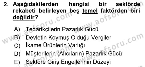 İşletme İlkeleri Dersi 2024 - 2025 Yılı (Vize) Ara Sınav Soruları 2. Soru
