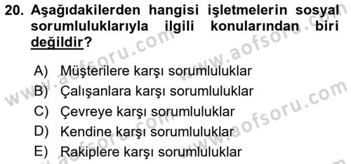 İşletme İlkeleri Dersi 2024 - 2025 Yılı (Vize) Ara Sınav Soruları 20. Soru