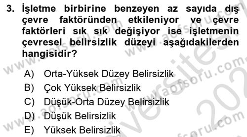 İşletme İlkeleri Dersi 2024 - 2025 Yılı (Vize) Ara Sınav Soruları 3. Soru