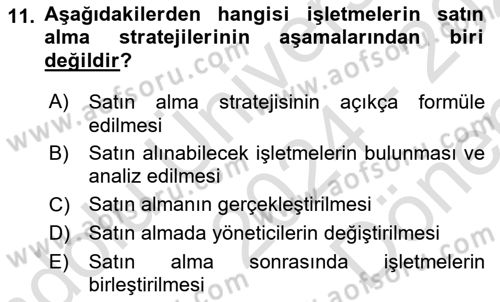İşletme İlkeleri Dersi 2024 - 2025 Yılı (Final) Dönem Sonu Sınav Soruları 11. Soru