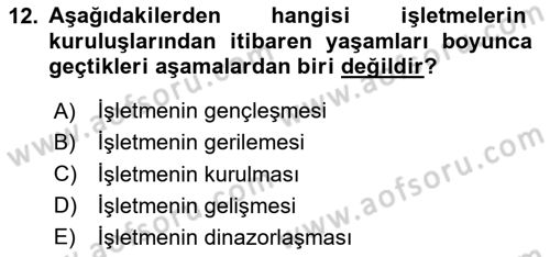 İşletme İlkeleri Dersi 2024 - 2025 Yılı (Final) Dönem Sonu Sınav Soruları 12. Soru