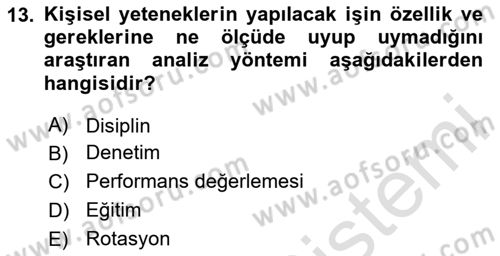 İşletme İlkeleri Dersi 2024 - 2025 Yılı (Final) Dönem Sonu Sınav Soruları 13. Soru