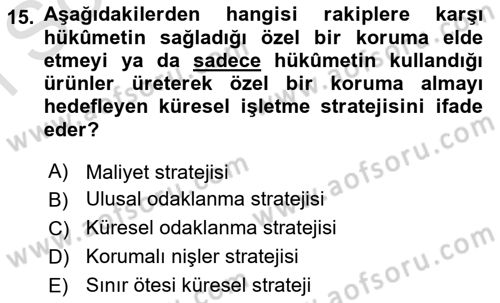 İşletme İlkeleri Dersi 2024 - 2025 Yılı (Final) Dönem Sonu Sınav Soruları 15. Soru
