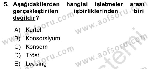 İşletme İlkeleri Dersi 2024 - 2025 Yılı (Final) Dönem Sonu Sınav Soruları 5. Soru