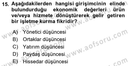 İşletme İlkeleri Dersi 2024 - 2025 Yılı Yaz Okulu Sınav Soruları 15. Soru