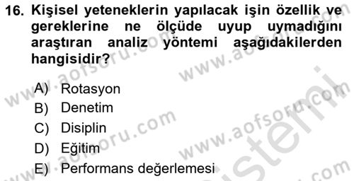 İşletme İlkeleri Dersi 2024 - 2025 Yılı Yaz Okulu Sınav Soruları 16. Soru