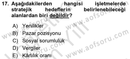 İşletme İlkeleri Dersi 2024 - 2025 Yılı Yaz Okulu Sınav Soruları 17. Soru
