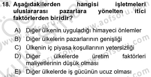 İşletme İlkeleri Dersi 2024 - 2025 Yılı Yaz Okulu Sınav Soruları 18. Soru